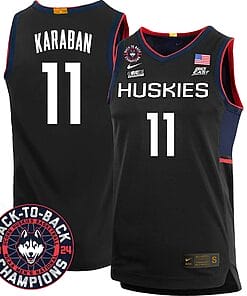 Alex Karaban Jersey #11 UConn Huskies Basketball 2024 Back To Back Champions Patch Black