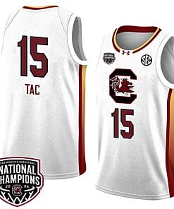Adhel Tac Jersey #15 South Carolina Gamecocks 2024 NCAA Basketball National Champions White Yellow