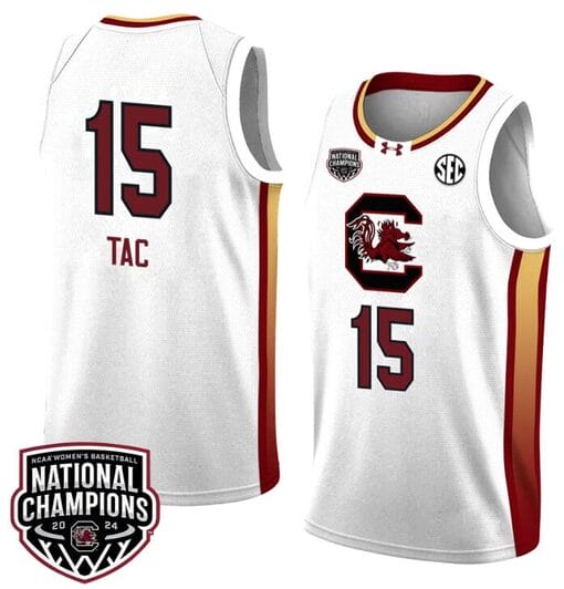 Adhel Tac Jersey #15 South Carolina Gamecocks 2024 NCAA Basketball National Champions White Yellow