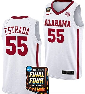 Aaron Estrada Jersey #55 Alabama Crimson Tide 2024 NCAA March Madness Final Four Basketball White