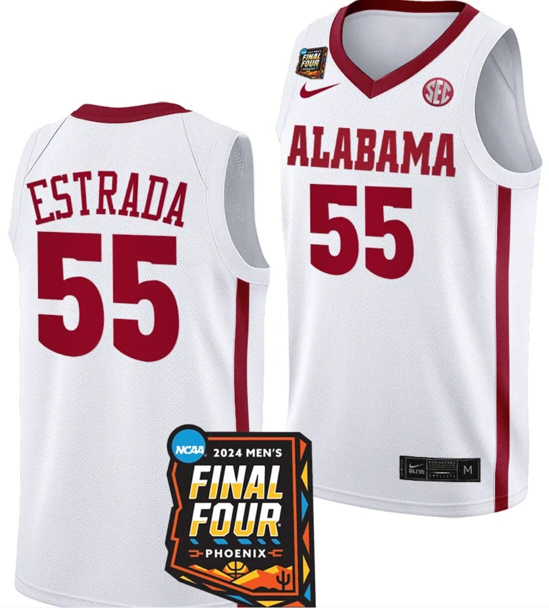 Aaron Estrada Jersey #55 Alabama Crimson Tide 2024 NCAA March Madness Final Four Basketball White