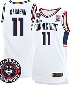Alex Karaban Jersey #11 UConn Huskies Basketball 2024 Back To Back Champions Patch White