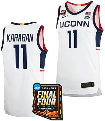 Alex Karaban Jersey #11 UConn Huskies Basketball 2024 NCAA March Madness Final Four White