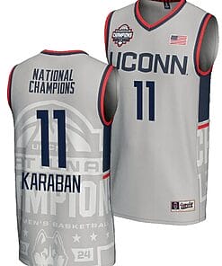Alex Karaban Jersey #11 UConn Huskies 2024 NCAA Basketball National Champions Lightweight Gray