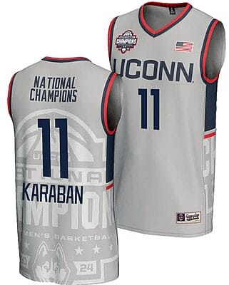 Alex Karaban Jersey #11 UConn Huskies 2024 NCAA Basketball National Champions Lightweight Gray
