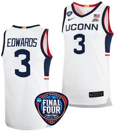 Aaliyah Edwards Jersey #3 UConn Huskies Basketball 2024 NCAA March Madness Final Four White