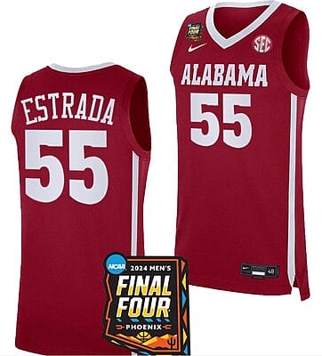 Aaron Estrada Jersey #55 Alabama Crimson Tide 2024 NCAA March Madness Final Four Basketball Crimson