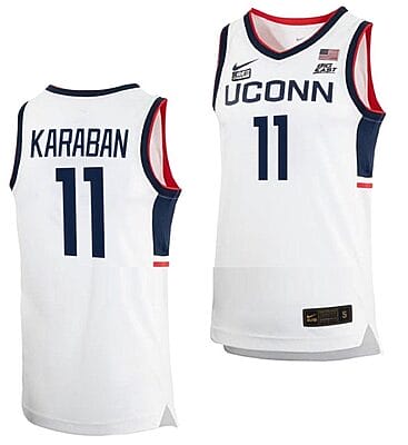 Alex Karaban Jersey UConn Huskies College Basketball White Replica #11