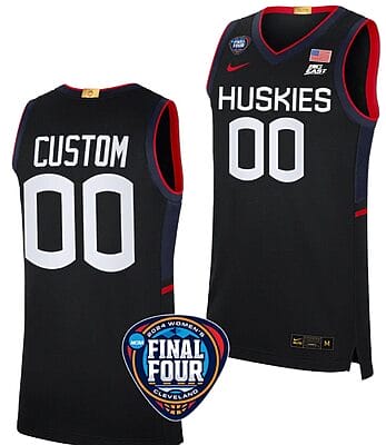 Custom UConn Huskies Jersey Basketball Name and Number 2024 NCAA March Madness Final Four Black