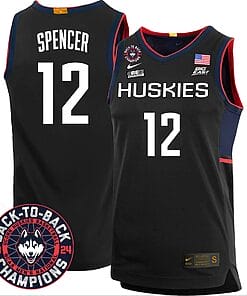 Cam Spencer Jersey #12 UConn Huskies Basketball 2024 Back To Back Champions Patch Black
