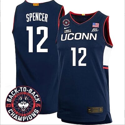 Cam Spencer Jersey #12 UConn Huskies Basketball 2024 Back To Back Champions Patch Navy
