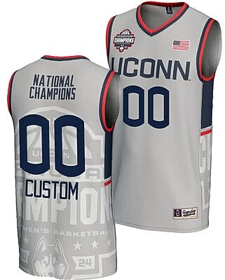 Custom UConn Huskies Jersey Name and Number 2024 NCAA Basketball National Champions Lightweight Gray