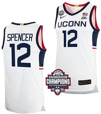 Cam Spencer Jersey #12 UConn Huskies 2024 NCAA Basketball National Champions White Elite