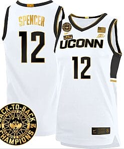 Cam Spencer Jersey #12 UConn Huskies Basketball 2024 Back To Back Champions Patch White Gold