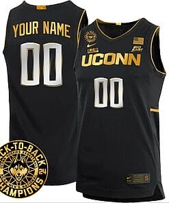 Custom UConn Huskies Basketball Jersey 2024 Back To Back Champions Patch Black