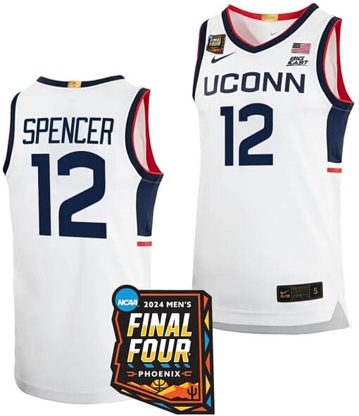 Cam Spencer Jersey #12 UConn Huskies Basketball 2024 NCAA March Madness Final Four White