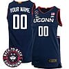 Custom UConn Huskies Basketball Jersey 2024 Back To Back Champions Patch Navy