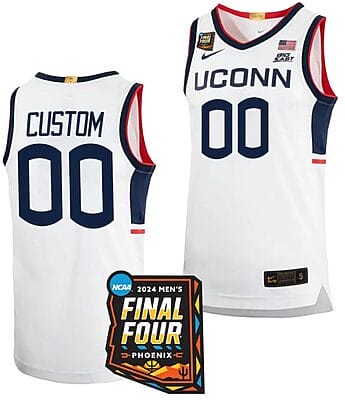 Custom UConn Huskies Jersey Basketball Name and Number 2024 NCAA March Madness Final Four Limited White