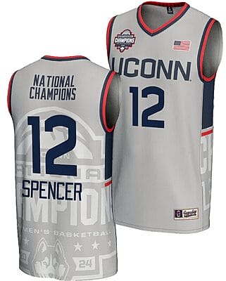 Cam Spencer Jersey #12 UConn Huskies 2024 NCAA Basketball National Champions Lightweight Gray