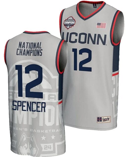 Cam Spencer Jersey #12 UConn Huskies 2024 NCAA Basketball National Champions Lightweight Gray