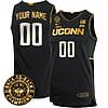 Custom UConn Huskies Basketball Jersey 2024 Back To Back Champions Patch Black Gold