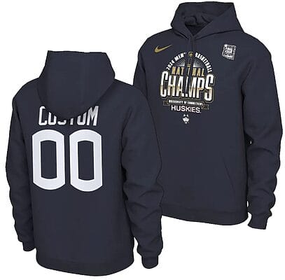 Custom UConn Huskies Hoodie 2024 NCAA Basketball National Champions Pullover Locker Room Navy