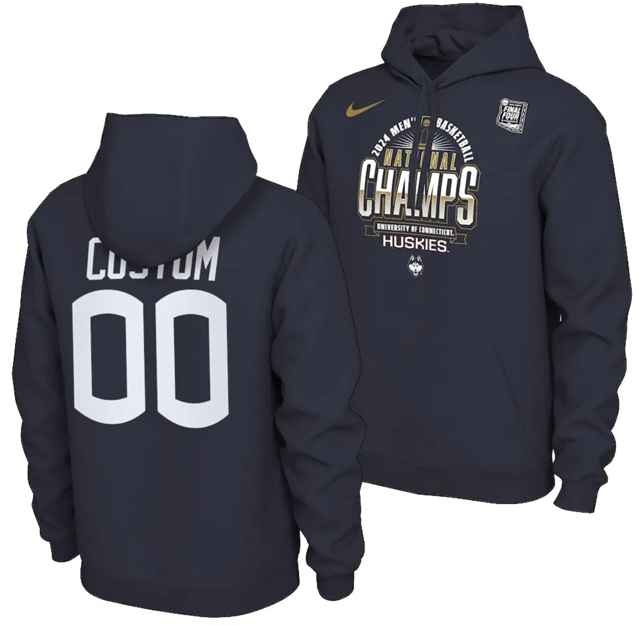 Custom UConn Huskies Hoodie 2024 NCAA Basketball National Champions Pullover Locker Room Navy