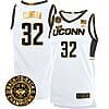 Donovan Clingan Jersey #32 UConn Huskies Basketball 2024 Back To Back Champions Patch White Gold