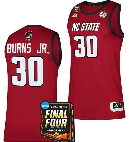 DJ Burns Jr Jersey #30 NC State Wolfpack 2024 NCAA March Madness Final Four Basketball Red