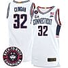 Donovan Clingan Jersey #32 UConn Huskies Basketball 2024 Back To Back Champions Patch White