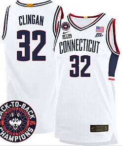 Donovan Clingan Jersey #32 UConn Huskies Basketball 2024 Back To Back Champions Patch White