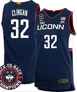 Donovan Clingan Jersey #32 UConn Huskies Basketball 2024 Back To Back Champions Patch Navy