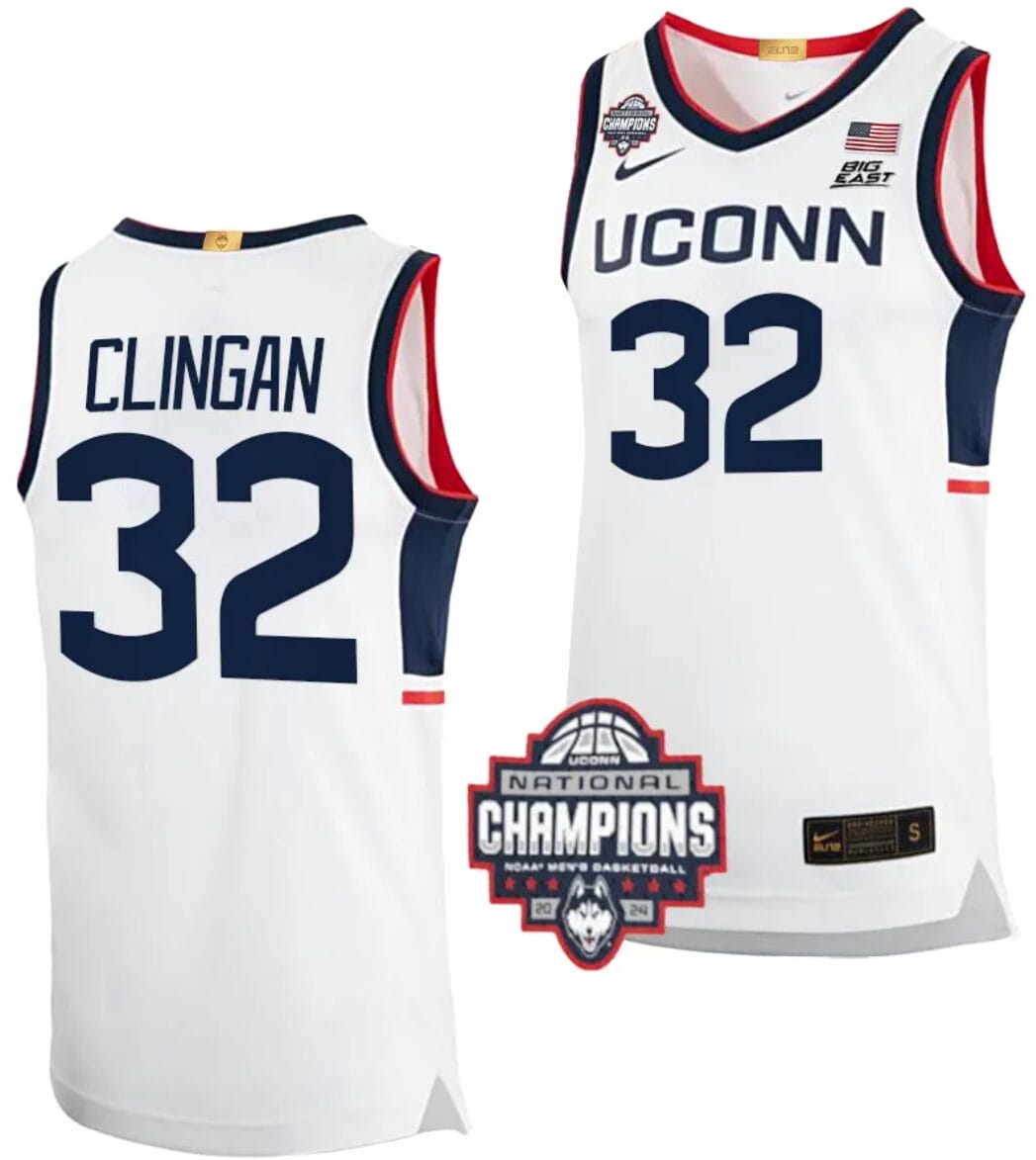 Donovan Clingan Jersey #32 UConn Huskies 2024 NCAA Basketball National Champions White Elite