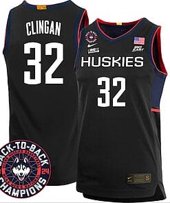 Donovan Clingan Jersey #32 UConn Huskies Basketball 2024 Back To Back Champions Patch Black