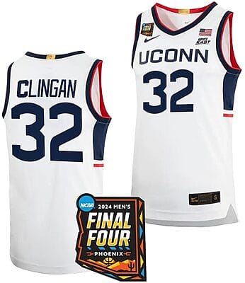 Donovan Clingan Jersey #32 UConn Huskies Basketball 2024 NCAA March Madness Final Four White