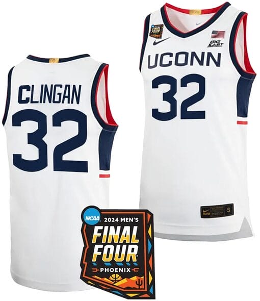 Donovan Clingan Jersey #32 UConn Huskies Basketball 2024 NCAA March Madness Final Four White
