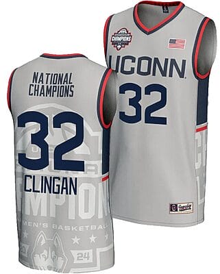 Donovan Clingan Jersey #32 UConn Huskies 2024 NCAA Basketball National Champions Lightweight Gray