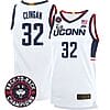 Donovan Clingan Jersey #32 UConn Huskies Basketball 2024 Back To Back Champions Patch White Home