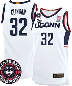 Donovan Clingan Jersey #32 UConn Huskies Basketball 2024 Back To Back Champions Patch White Home
