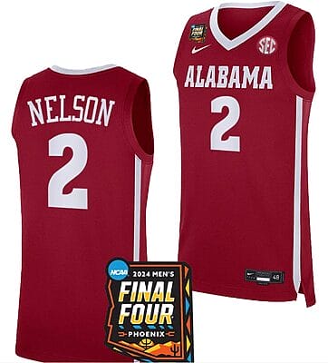 Grant Nelson Jersey #2 Alabama Crimson Tide 2024 NCAA March Madness Final Four Basketball Crimson
