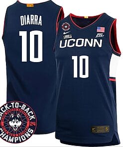 Hassan Diarra Jersey #10 UConn Huskies Basketball 2024 Back To Back Champions Patch Navy
