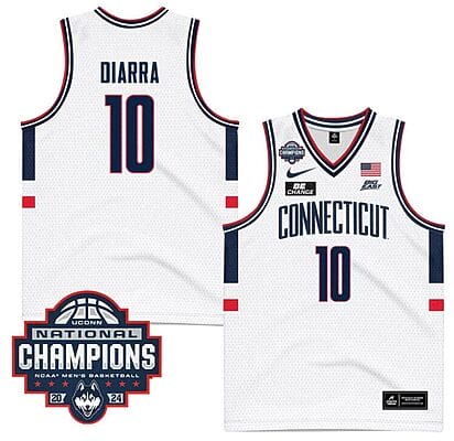 Hassan Diarra Jersey #10 UConn Huskies 2024 NCAA Basketball National Champions White