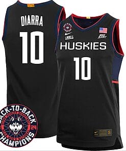 Hassan Diarra Jersey #10 UConn Huskies Basketball 2024 Back To Back Champions Patch Black