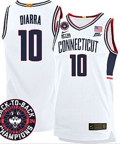 Hassan Diarra Jersey #10 UConn Huskies Basketball 2024 Back To Back Champions Patch White
