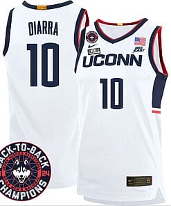 Hassan Diarra Jersey #10 UConn Huskies Basketball 2024 Back To Back Champions Patch White Home