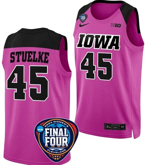 Hannah Stuelke Jersey #45 Iowa Hawkeyes Basketball 2024 NCAA March Madness Final Four Pink