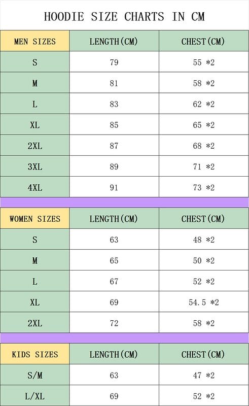 Hoodies size chart men women youth