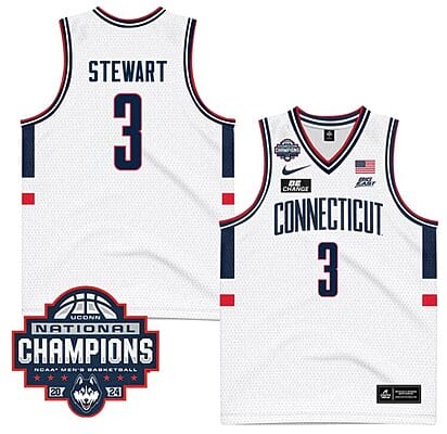 Jaylin Stewart Jersey #3 UConn Huskies 2024 NCAA Basketball National Champions White
