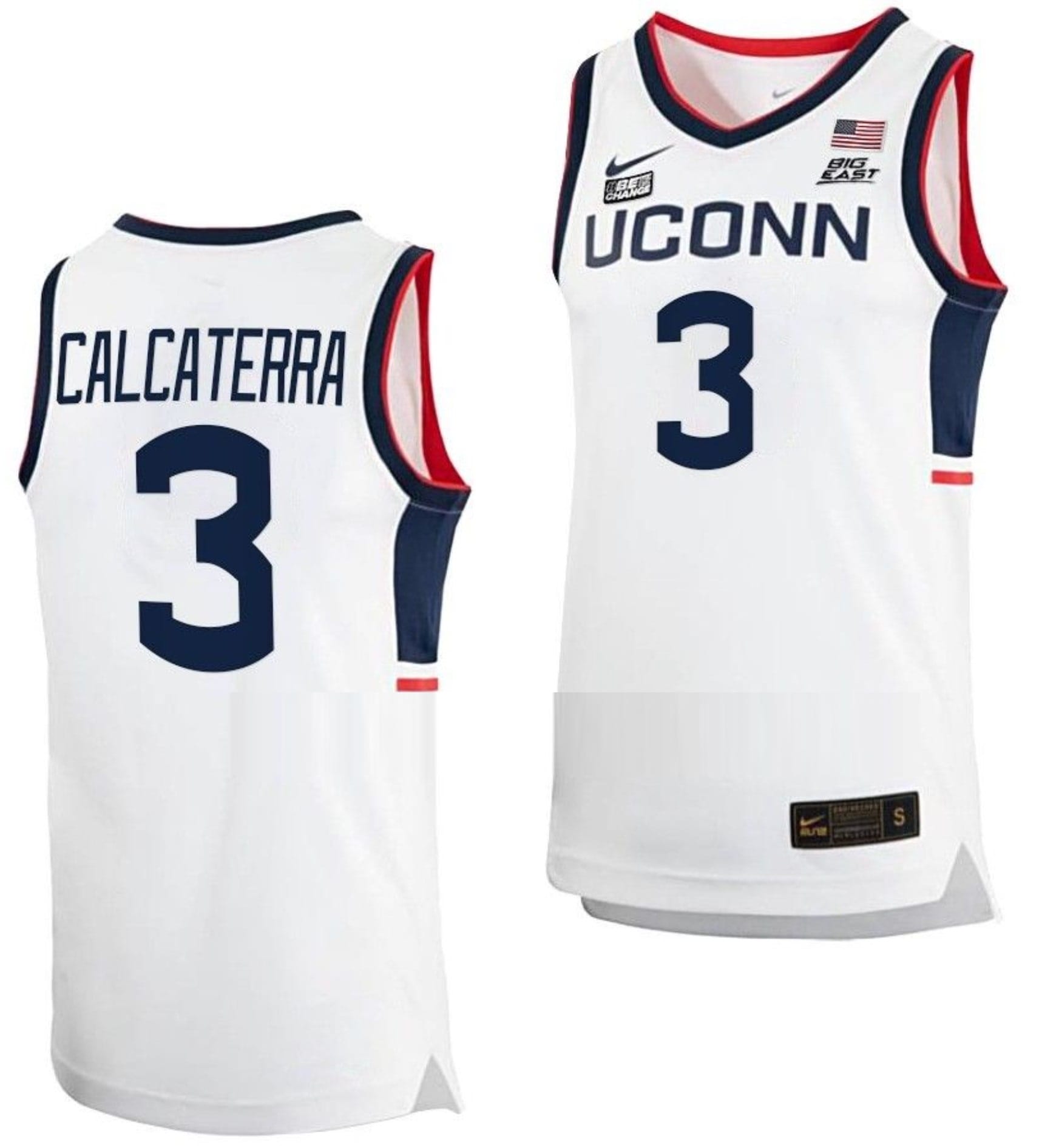 Joey Calcaterra Jersey UConn Huskies College Basketball White Replica #3