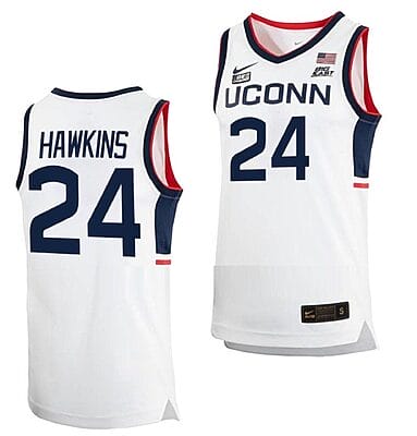 Jordan Hawkins Jersey UConn Huskies College Basketball White Replica #24